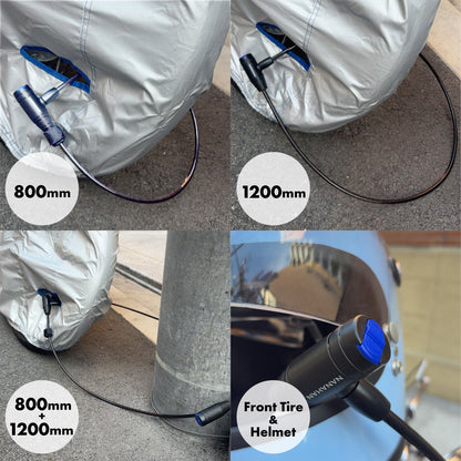 NANAHAN（ナナハン）バイクロック ２本 Φ8mm×800+1200 LEDキー 鍵共通 軽量 国内メーカー 自転車