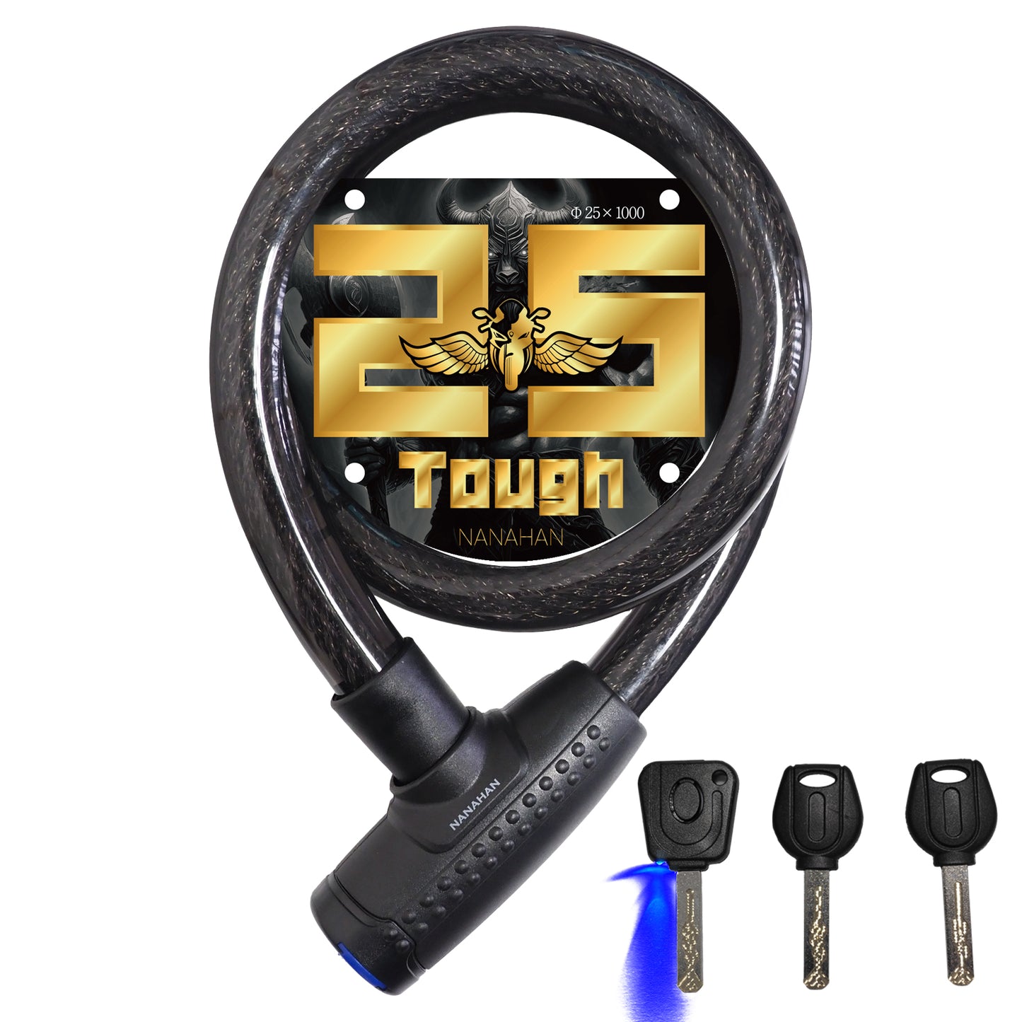 NANAHAN（ナナハン）バイクロック 限界突破 極太φ25mm×1000mm 54本ワイヤー 高強度PVC 盗難防止 LEDキー1本＋通常キー2本 国内メーカー